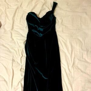 Dark green velvet midi dress